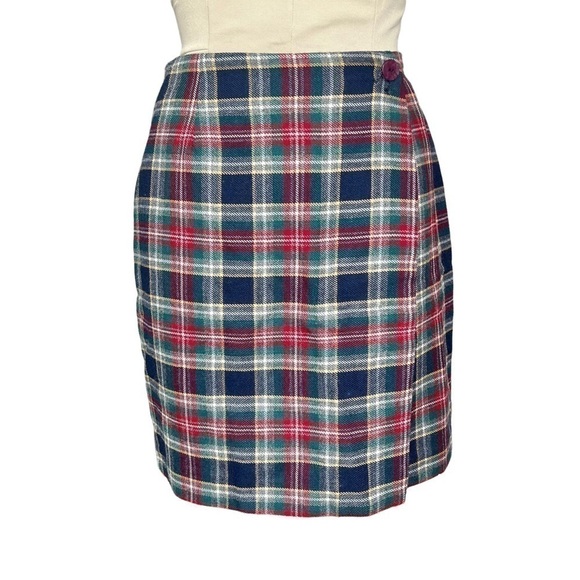 Vintage Plaid Wool Wrap Skirt Fully Lined Knee Length Y2K 90s Dark Academia 8P - Picture 3 of 11